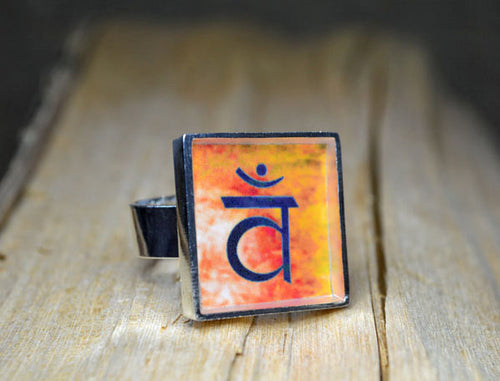 SACRAL CHAKRA Symbol - Handmade Adjustable Unique Ring, Yoga Jewelry