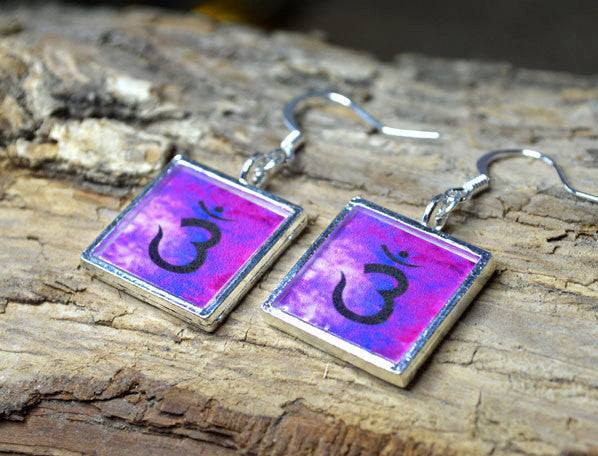THIRD EYE CHAKRA Symbol Earrings, Yoga Jewelry handmade purple