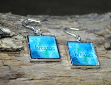 BREATHE - handmade Turquoise Earrings Word Art Resin Jewelry Inspirational