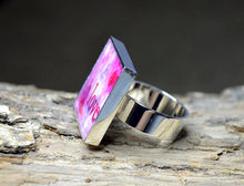 LOVE - Unique Abstract Word Art Ring, adjustable size, silver-plated, pink