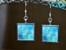 BREATHE - handmade Turquoise Earrings Word Art Resin Jewelry Inspirational