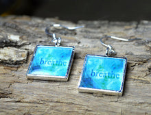 BREATHE - handmade Turquoise Earrings Word Art Resin Jewelry Inspirational