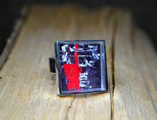 ONE - Red Black and White Abstract Art Ring, handmade Unique Gifts, Wearable Art