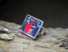 ONE - Red Black and White Abstract Art Ring, handmade Unique Gifts, Wearable Art