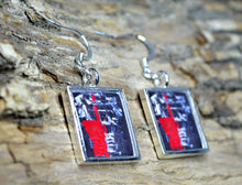 ONE - Red Black and White Dangle Earrings, Abstract Modern Art Gifts