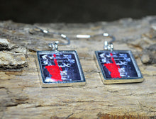ONE - Red Black and White Dangle Earrings, Abstract Modern Art Gifts