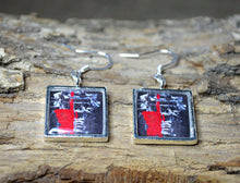 ONE - Red Black and White Dangle Earrings, Abstract Modern Art Gifts