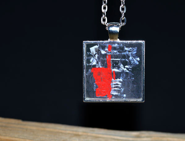 Red Black White Pendant handmade Abstract Modern Art Necklace