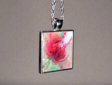 PASSIONATE KISS - Abstract Red Rose Pendant, handmade, silver-plated, unique