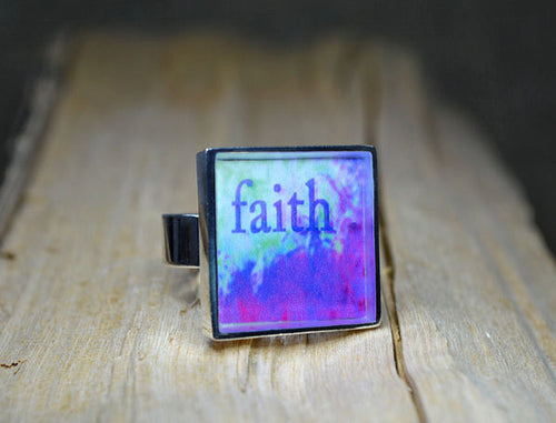 FAITH - Handmade Word Art Ring, adjustable size, unique gift