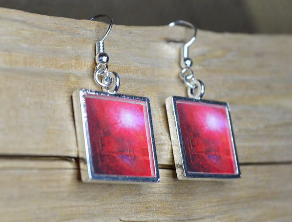 IN TOUCH - Red Abstract Wearable Art, Dangle Earrings, handmade