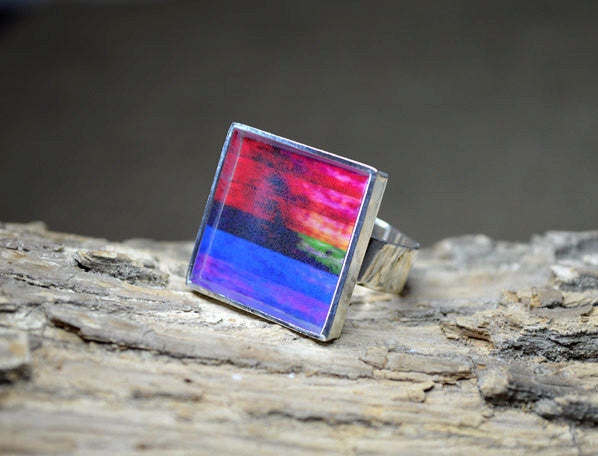 MULTI-COLOR Abstract Art Ring, unique colorful jewelry, handmade