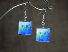 TRUST Earrings - Inspirational Word Art Jewelry, Blue Unique Art Gifts