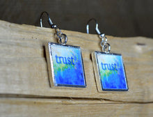 TRUST Earrings - Inspirational Word Art Jewelry, Blue Unique Art Gifts