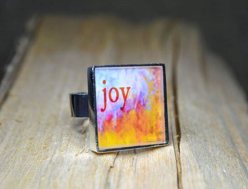 JOY - Inspirational Word Art Ring, adjustable, multi-colored