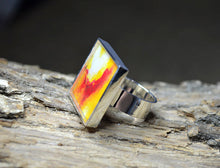 YELLOW-RED Abstract Art Ring, handmade Unique Gifts square Rings, Resin Jewelry, Wearable Art