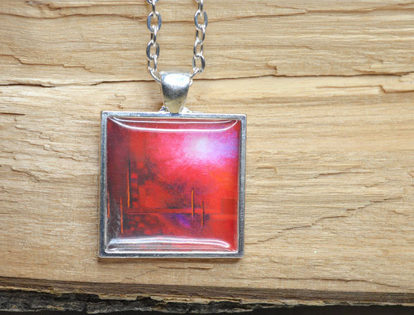 IN TOUCH Red Modern Art Pendant, handmade Abstract Resin Jewelry