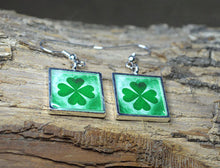 Four Leaf CLOVER Earrings -  Handmade Green Dangle Earrings Good Luck