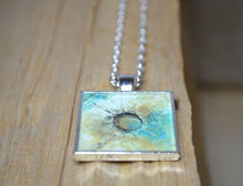 Original Wearable Art - Turquoise Tan White Pendant, Abstract Art MIRACLE PLANET