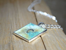 Original Wearable Art - Turquoise Tan White Pendant, Abstract Art MIRACLE PLANET