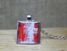 RED WHITE Abstract Wearable Art Pendant Necklace, handmade