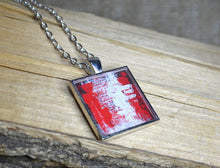 RED WHITE Abstract Wearable Art Pendant Necklace, handmade