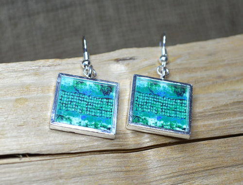 Handmade TURQUOISE Earrings, square Unique Art Gifts for her