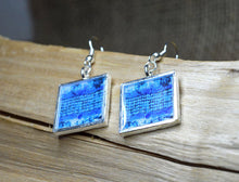 BLUE Modern Art Dangle Earrings square, handmade