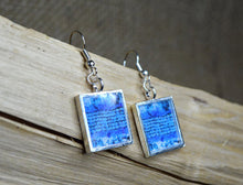 BLUE Modern Art Dangle Earrings square, handmade