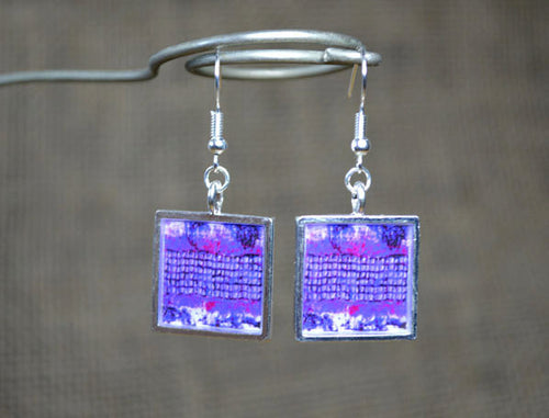 PURPLE Dangle Earrings, Modern Abstract Art Jewelry, handmade