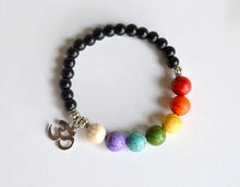 OM 7 CHAKRAS - Chakra Yoga Bracelet with Black Beads - Spiritual Gift, Namaste, Om Jewelry