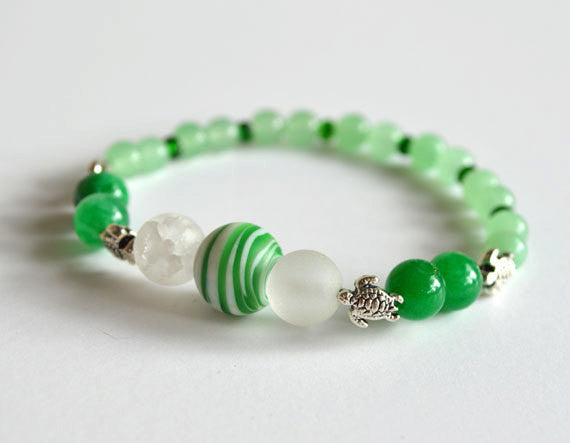 Green SEA TURTLE Beads Bracelet - Aventurine, beaded, stretchy