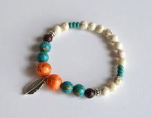 FEATHER Charm Beads Bracelet - Orange Turquoise White, handmade gifts