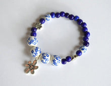 BLUE FLOWERS - Handmade Bracelet, Blue & White Beads