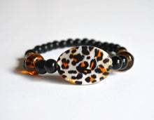 LEOPARD CHEETAH Black Bracelet Beads - Animal Print, Handmade Gift