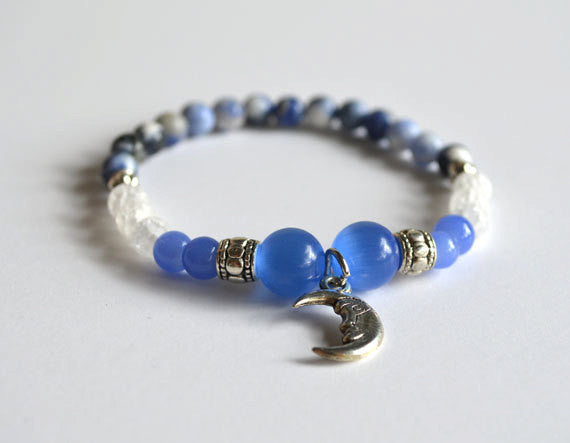 Moon Goddess Bracelet - Blue & White Beads - Gifts for Her, Moon Jewelry 6