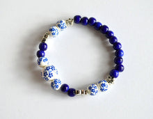 FLOWERS Beads Bracelet - Blue White Womens Bracelet Beaded, handmade