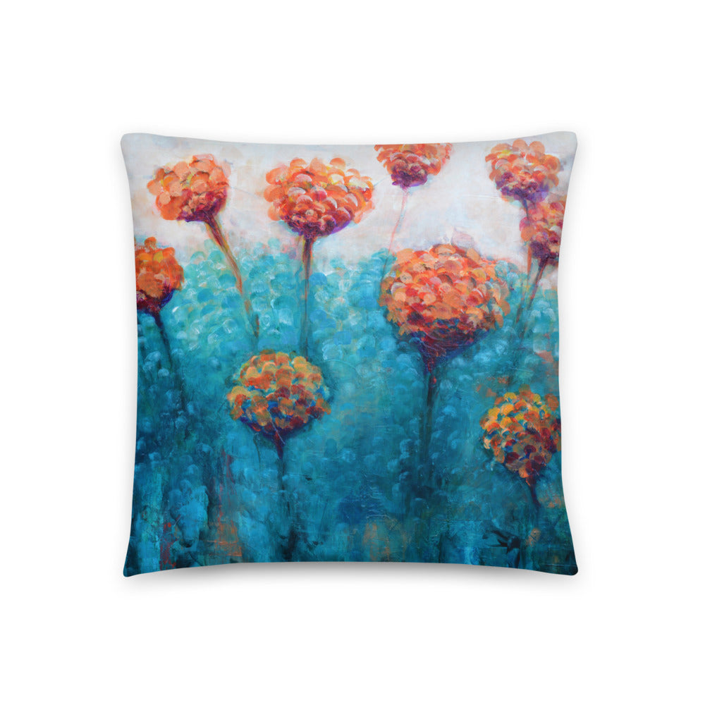 Orange Turquoise-Teal Abstract Floral THROW PILLOW