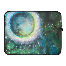 Green LAPTOP SLEEVE with Moon Abstract Art Painting unique