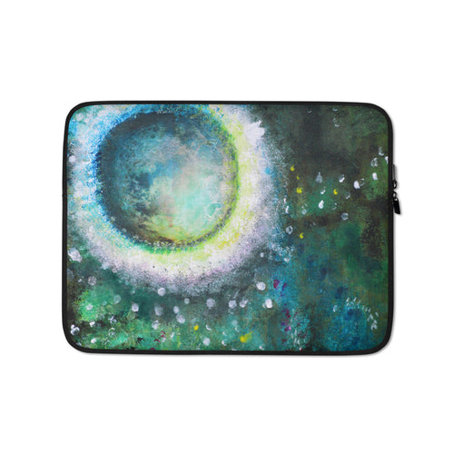Green LAPTOP SLEEVE with Moon Abstract Art Painting unique