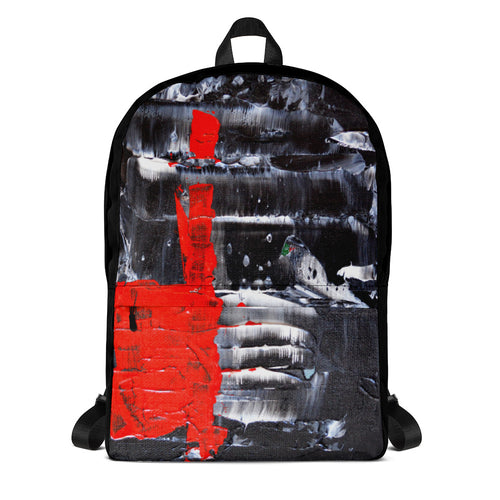 Black and White BACKPACK with Red Abstract Accent Color
