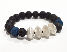 LAVA BEAD Bracelet, Black with Blue & Silver Accent Beads