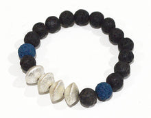 LAVA BEAD Bracelet, Black with Blue & Silver Accent Beads