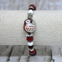 OWLS Beaded Bracelet-Earrings Set - Red-Brown-Silver-Toned