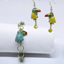 Colorful PARROT Bracelet-Earrings Set handmade - Tropical Birds Animal Jewelry