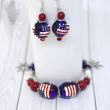 AMERICAN FLAG Patriotic Beaded Bracelet-Earrings Set in Red White & Blue