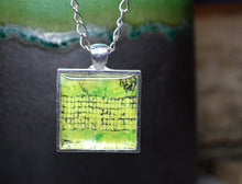 LIME GREEN Abstract Art Pendant, handmade, silver-plated