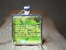 LIME GREEN Abstract Art Pendant, handmade, silver-plated