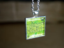 LIME GREEN Abstract Art Pendant, handmade, silver-plated