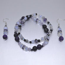 PURPLE Glass Rhinestones Bracelet-Earrings Set handmade